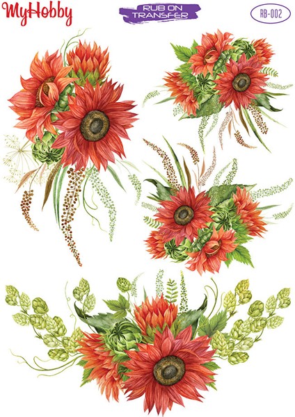 RB002 Kırmızı Çiçek Desenli Rub On Transfer 25*35 cm