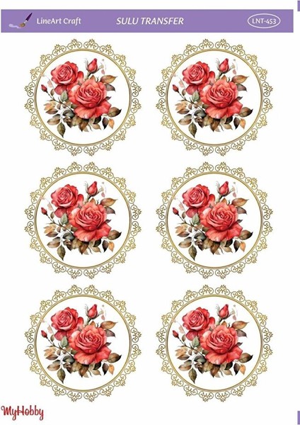 LNT453 Çerçeve Içinde Gül Desenli Açık Zemin Sulu Transfer 25*35 cm