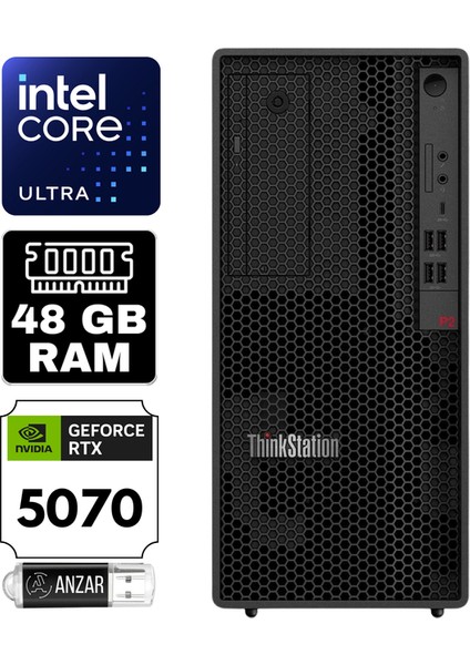 Thinkstation P2 Gen2 Intel Ultra 9 285K 48GB 512GB SSD Rtx 5070 12GB Freedos 750W Tower 30JQ003PTR-A10