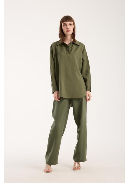 Ipeksi Yumuşaklıkta Modal Kumaş Rahat Kesim Uzun Gömlek