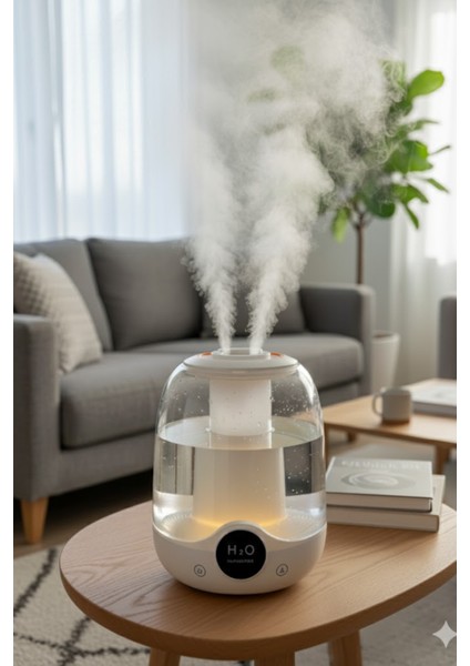 Glr K07 Beyaz Çift Spreyli Ultrasonik Sessiz Hava Nemlendirici ve Gece Lambası | 3l Kapasite