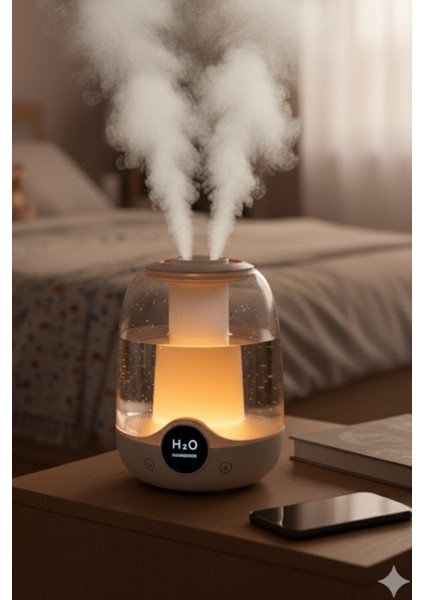 Glr K07 Beyaz Çift Spreyli Ultrasonik Sessiz Hava Nemlendirici ve Gece Lambası | 3l Kapasite fırsatları