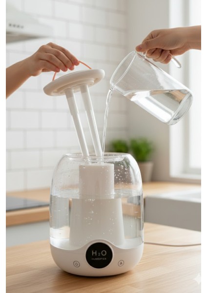 Glr K07 Beyaz Çift Spreyli Ultrasonik Sessiz Hava Nemlendirici ve Gece Lambası | 3l Kapasite indirimleri