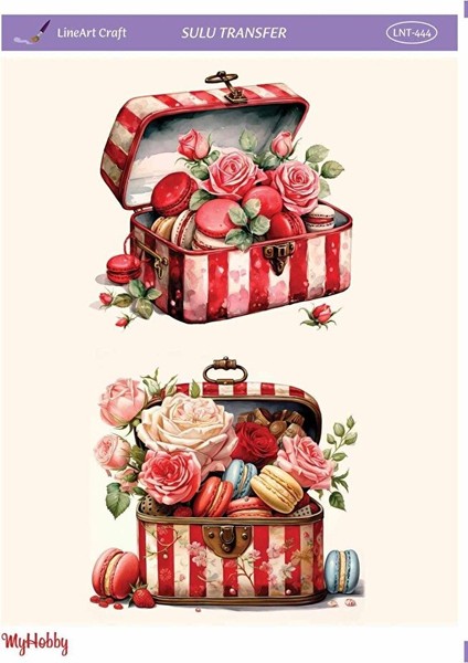 LNT444 Makaron, Çiçek Desenli Açık Zemin Sulu Transfer 25*35 cm