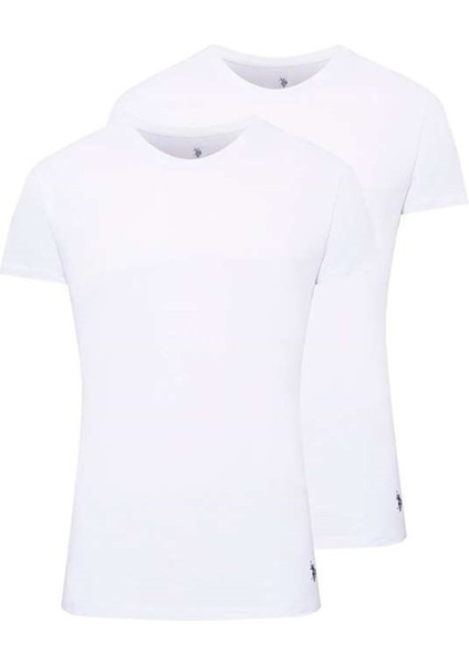 Erkek, Lisanslı, Uspa, Beyaz, Pamuk- Modal 2'li Kısa Kollu Yuvarlak Yaka Atlet