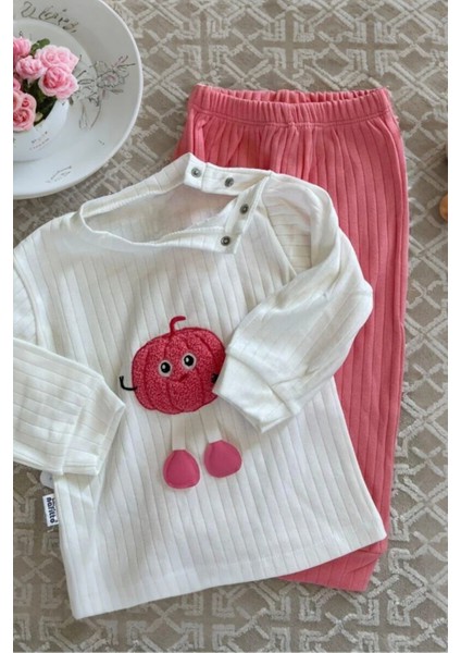 Kız Bebek Ikili Takım – Sevimli Desenli Sweatshirt ve Alt, Organik Pamuklu Rahat Günlük Set