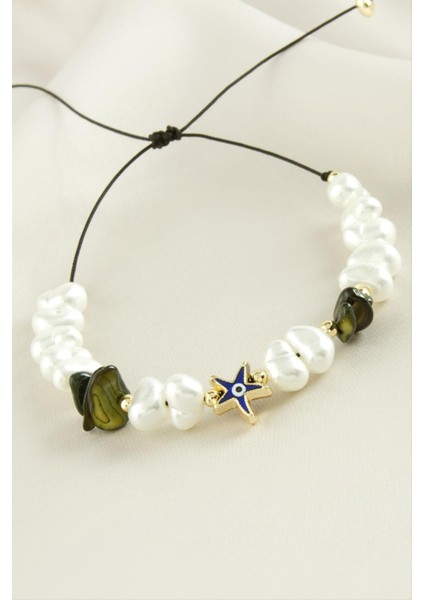 Techmrt Deniz Yıldızı Kırık Doğaltaşlı Inci Bileklik-Yeşil fiyatları