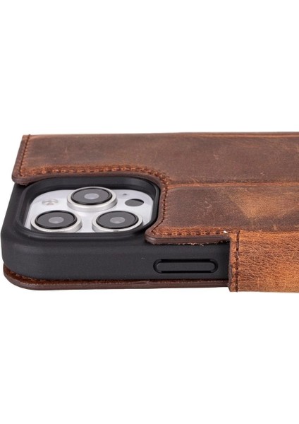 Apple iPhone 16 Pro Max Uyumlu, Hakiki Deri, El Yapımı, Cüzdanlı Kılıf, Antik Kahve fırsatları