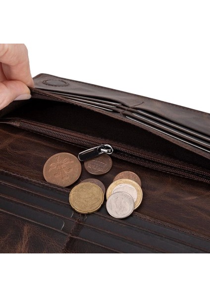 Aura Hakiki Deri, El Yapımı, Telefon Bölmeli, Kadın Cüzdanı, Koyu Kahve fırsatları