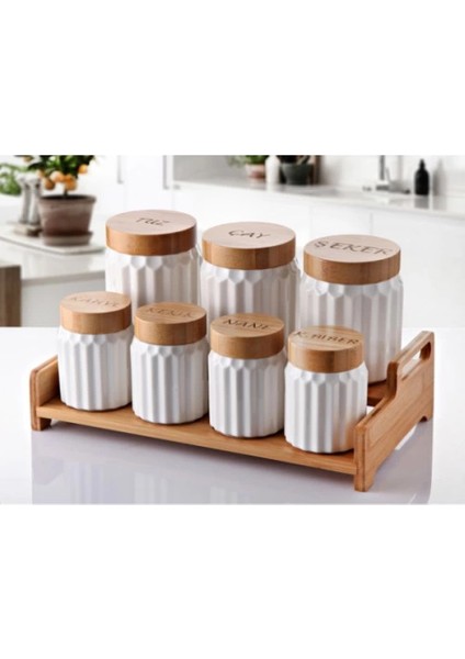 7'li Bambu Kapak Standlı Baharat Seti