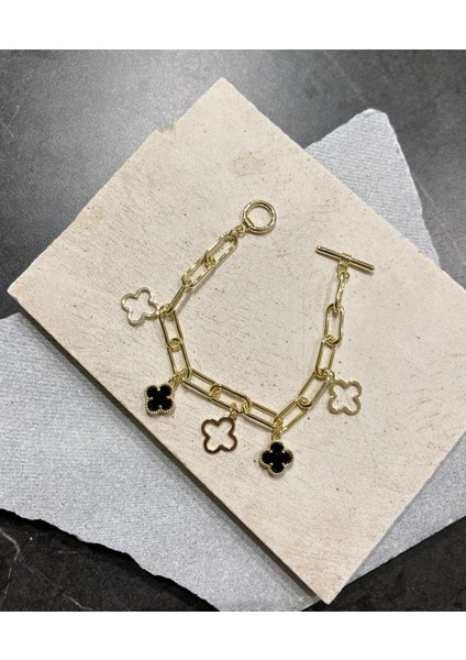 Siyah Taşlı Yonca Bileklik fiyatları