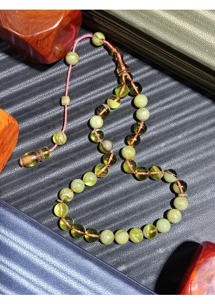 Ateş Kehribar Tesbih Yeşil Renk Usta Yapımı