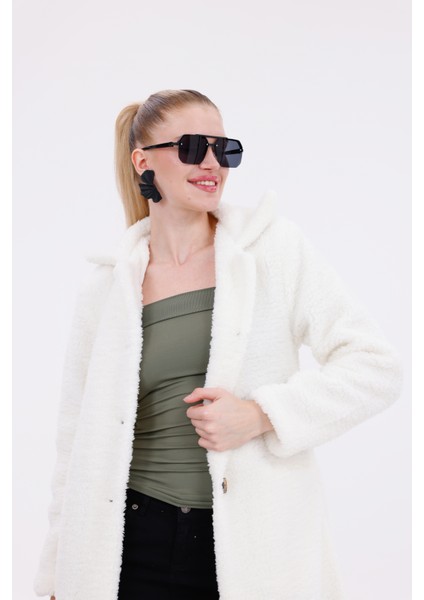 Düğmeli Cepli Kadın Peluş Kaban fırsatları