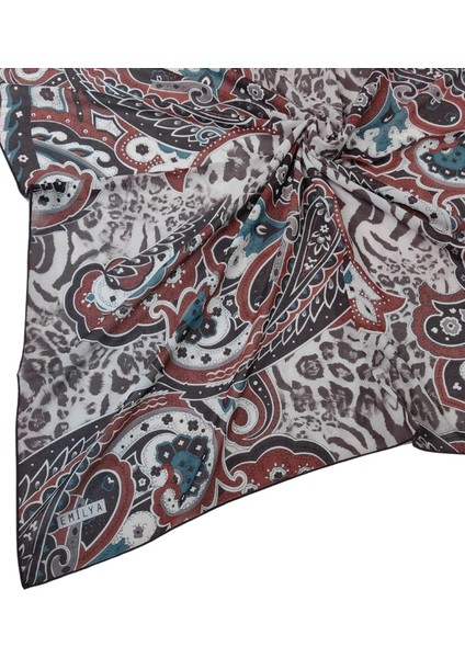 Emilya Fres Krep Leopar Desenli Eşarp 90X90 cm