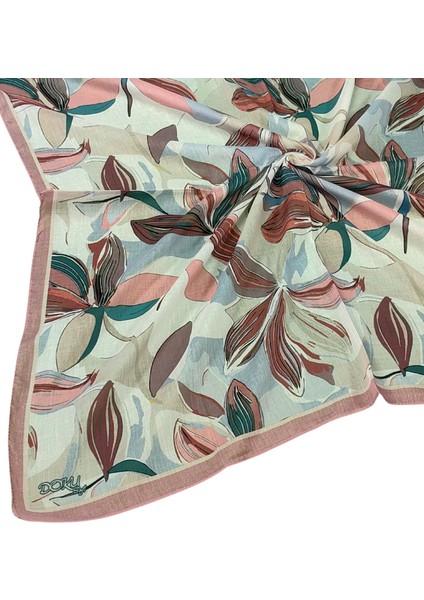 Ebruli Soft Pamuklu Çiçek Desenli Eşarp - 95X95 cm
