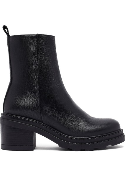 Kadın Siyah Fermuarlı Kalın Topuklu Deri Bot 25WFD2037FT