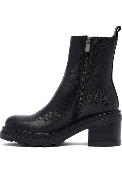 Kadın Siyah Fermuarlı Kalın Topuklu Deri Bot 25WFD2037FT fırsatları
