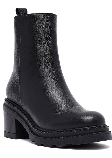 Kadın Siyah Fermuarlı Kalın Topuklu Deri Bot 25WFD2037FT
