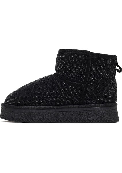 Kadın Siyah Kalın Tabanlı Taşlı Deri Teddy Bot 25WFD4922TS fırsatları