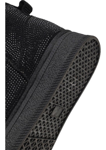 Kadın Siyah Kalın Tabanlı Taşlı Deri Teddy Bot 25WFD4922TS