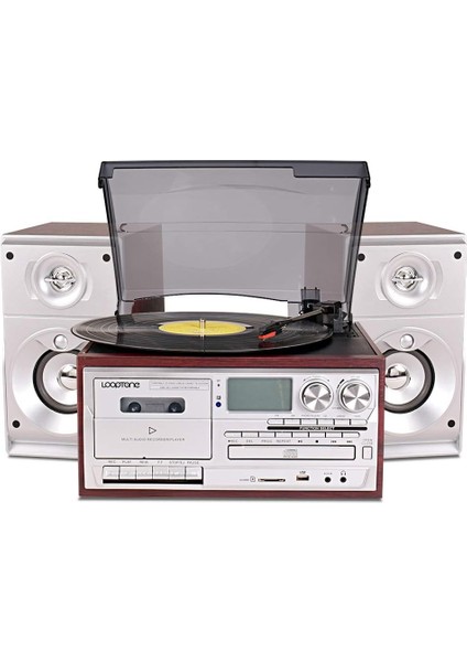 Bluetooth Cd'li Kaset USB Radyo 33-45-78 Plaklar Çalar Pikap Çift Hoparlörlü Kumandalı