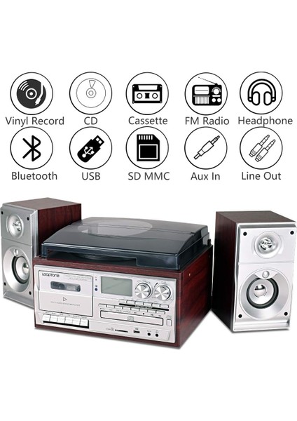 Bluetooth Cd'li Kaset USB Radyo 33-45-78 Plaklar Çalar Pikap Çift Hoparlörlü Kumandalı fiyatları