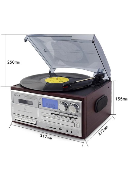 Bluetooth Cd'li Kaset USB Radyo 33-45-78 Plaklar Çalar Pikap Çift Hoparlörlü Kumandalı modelleri