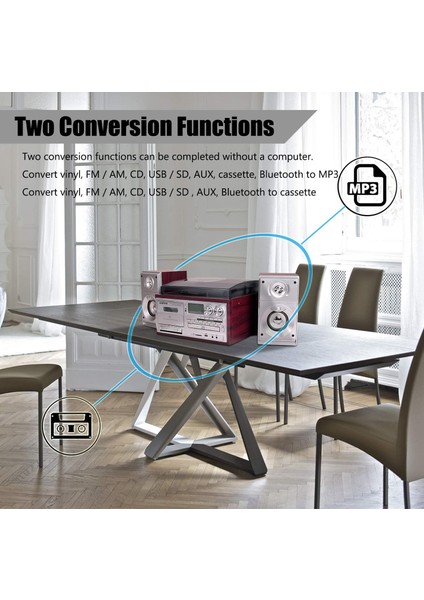 Bluetooth Cd'li Kaset USB Radyo 33-45-78 Plaklar Çalar Pikap Çift Hoparlörlü Kumandalı