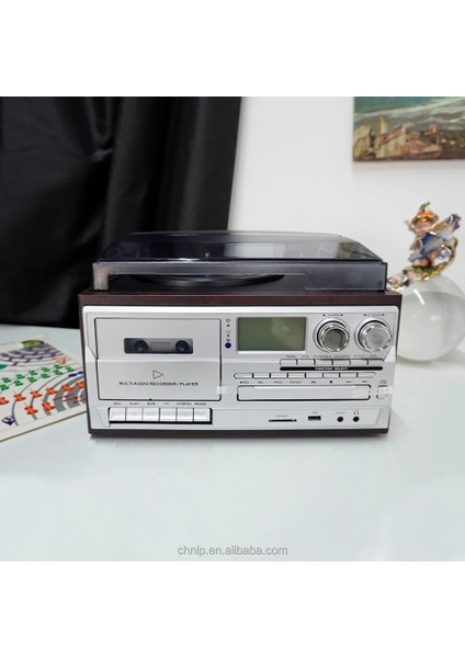 Bluetooth Cd'li Kaset USB Radyo 33-45-78 Plaklar Çalar Pikap Çift Hoparlörlü Kumandalı