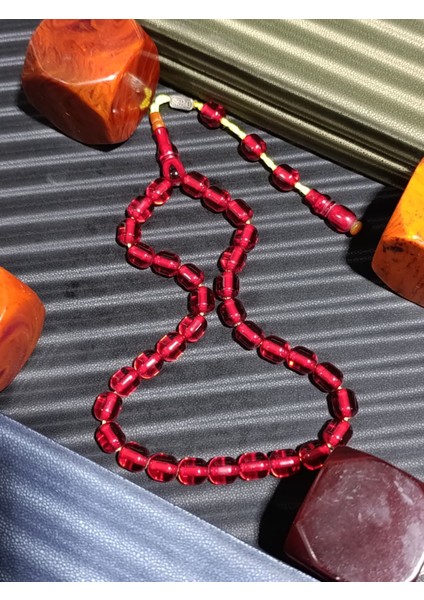 Çubuk Kehribar Tesbih Kırmızı Renkli