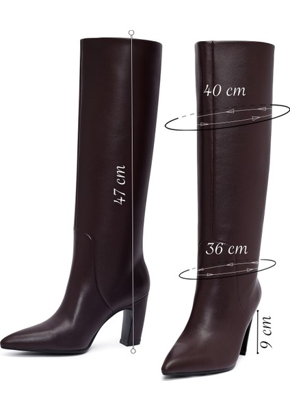 Kadın Bordo Kalın Topuklu Deri Çizme 25WFD491918 fiyatları