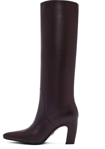 Kadın Bordo Kalın Topuklu Deri Çizme 25WFD491918 fırsatları