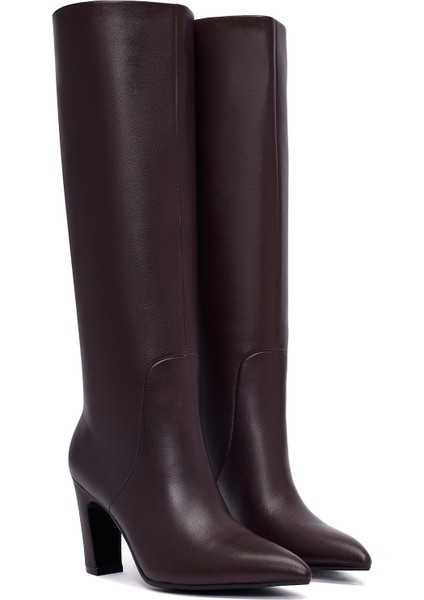 Kadın Bordo Kalın Topuklu Deri Çizme 25WFD491918 indirimleri