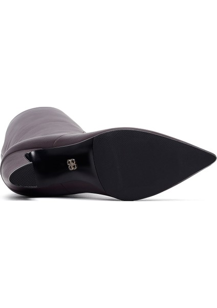 Kadın Bordo Kalın Topuklu Deri Çizme 25WFD491918