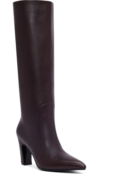 Kadın Bordo Kalın Topuklu Deri Çizme 25WFD491918