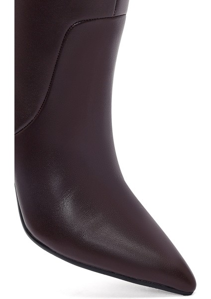 Kadın Bordo Kalın Topuklu Deri Çizme 25WFD491918