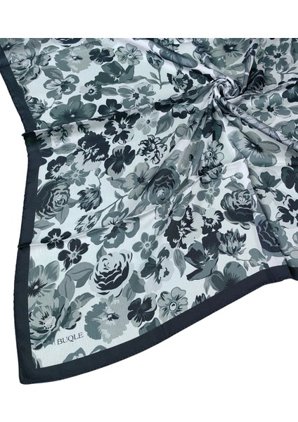 Buqle Jan Jan Çiçek Desenli Saten Eşarp - 100X100 cm
