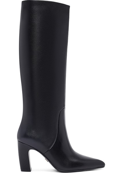 Kadın Siyah Kalın Topuklu Deri Çizme 25WFD491918