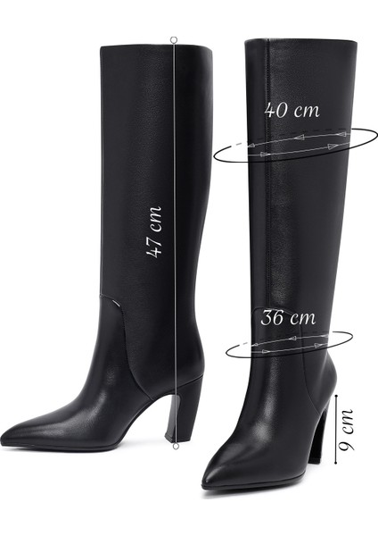 Kadın Siyah Kalın Topuklu Deri Çizme 25WFD491918 fiyatları