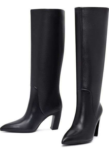 Kadın Siyah Kalın Topuklu Deri Çizme 25WFD491918 modelleri