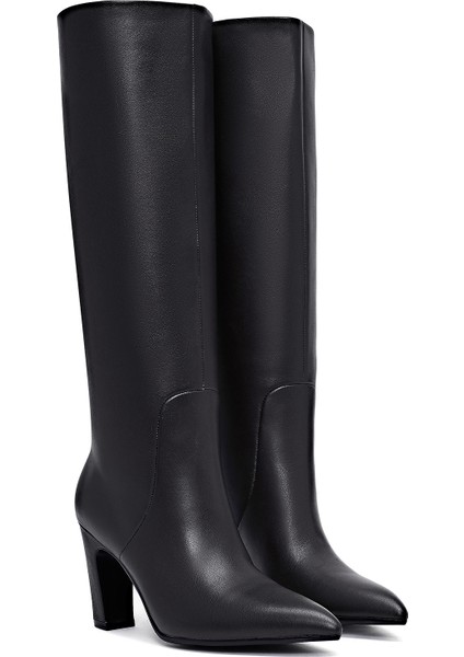 Kadın Siyah Kalın Topuklu Deri Çizme 25WFD491918 indirimleri