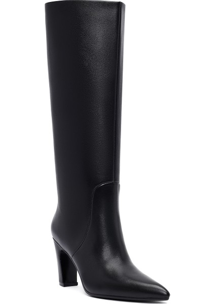 Kadın Siyah Kalın Topuklu Deri Çizme 25WFD491918