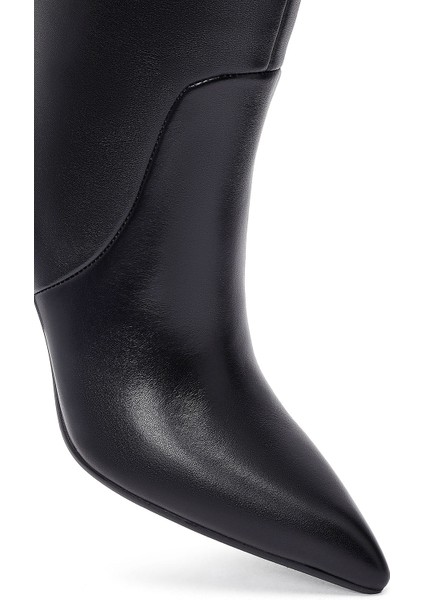 Kadın Siyah Kalın Topuklu Deri Çizme 25WFD491918