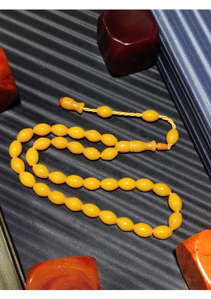 Sarı Sıkma Çubuk Kehribar Tesbih