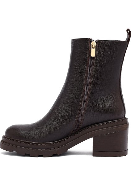 Kadın Kahverengi Fermuarlı Kalın Topuklu Deri Bot 25WFD2037FT fırsatları