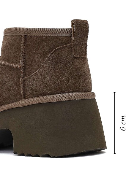 Kadın Vizon Kalın Tabanlı Süet Deri Teddy Bot 25WFD492910 fiyatları