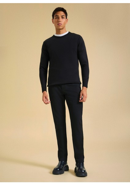 Bisiklet Yaka Basic Düz Siyah Erkek Kazak PBF5WM-KZK9557