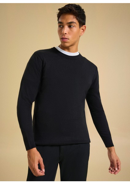 Bisiklet Yaka Basic Düz Siyah Erkek Kazak PBF5WM-KZK9557 fiyatları