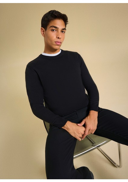 Bisiklet Yaka Basic Düz Siyah Erkek Kazak PBF5WM-KZK9557 modelleri