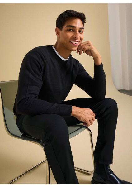 Bisiklet Yaka Basic Düz Siyah Erkek Kazak PBF5WM-KZK9557 indirimleri